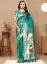 Soft Silk Teal Blue Traditional Wear Weaving Saree